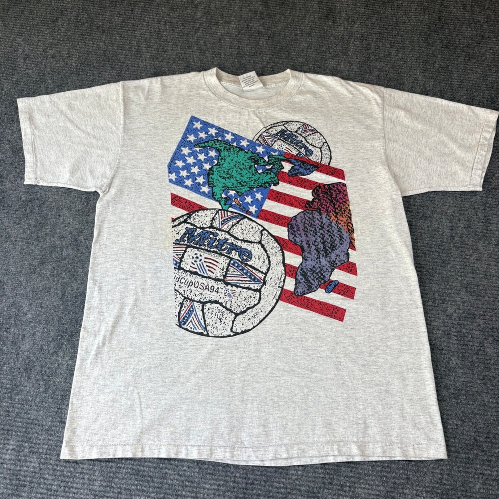 Vintage Mitre World Cup USA 94 Soccer Graphic T-Shirt Mens XL Heather Gray USA